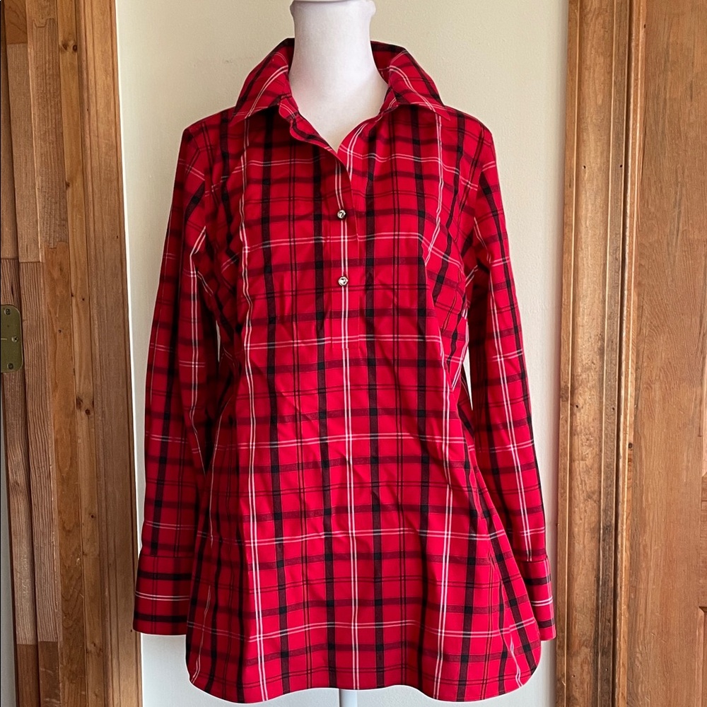 TALBOTS Pefect Plaid Popover Shirt Red Black Long Sleeve 8